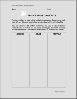 Earth Day: Reduce, Reuse and Recycle Matrix