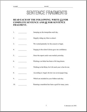 Sentence Fragments (middle school) Worksheets