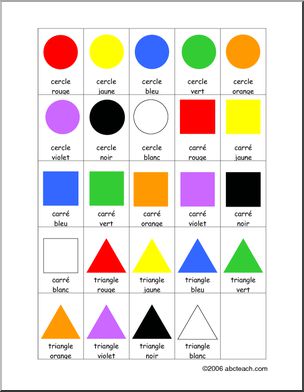 French: Color shape Bingo calling/checking card