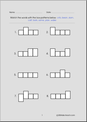 Word Shapes – 4 letter words (set 1) Worksheet