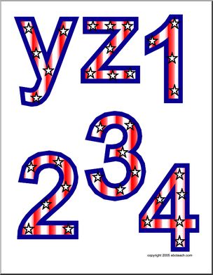 Alphabet Letter Patterns: Patriotic theme n-x and numbers 0-9 (color)