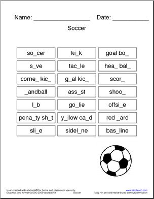 Soccer Terminology Missing Letters