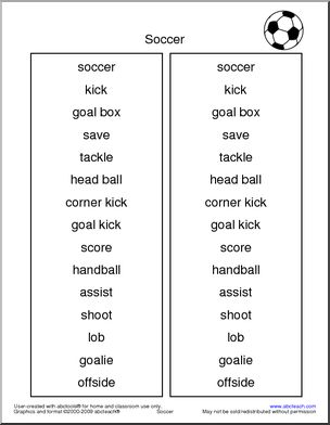 Soccer Terminology Spelling List
