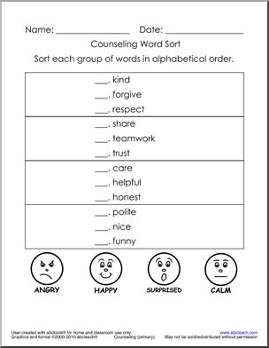 Counseling: Word Sort (primary)