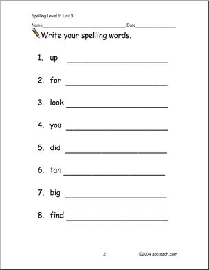 Spelling Level 1, unit 5 (primary) – Abcteach