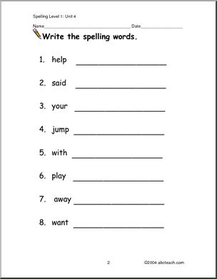 Spelling Level 1, unit 4 (primary) – Abcteach