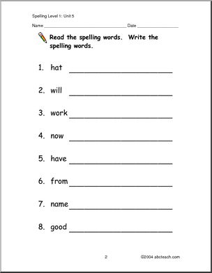 Spelling Level 1, unit 5 (primary) – Abcteach