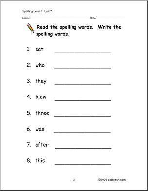 Spelling Level 1, unit 6 (primary) – Abcteach