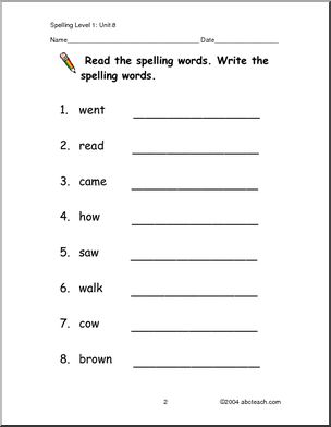 Spelling Level 1, review units 6-10 – Abcteach