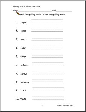 Spelling Level 1, Review Unit 11-15 (primary) – Abcteach