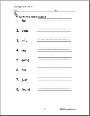 Spelling Level 1, unit 10 (primary) – Abcteach