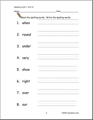 Spelling Level 1, unit 12 (primary) – Abcteach