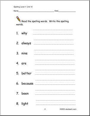 Spelling Level 1, unit 15 (primary) – Abcteach