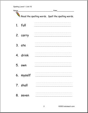 Spelling Level 1, unit 16 (primary) – Abcteach