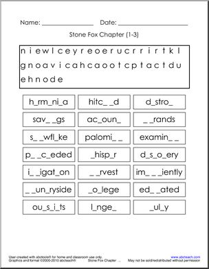 Book: Stone Fox Vocabulary (hard) (upper elem/middle)