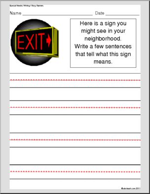 Special Needs: Writing; Story Starters “Exit Sign” (elem)