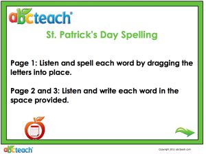 Interactive: Flipchart: Phonics: St. Patricks Day: Spelling (with audio)
