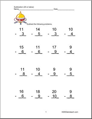 Subtracting from 20 or less Clip Art
