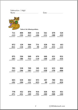 Subtraction – 3 digits (set 4) Clip Art