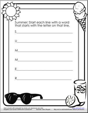 Acrostic Summer Theme Writing Prompt