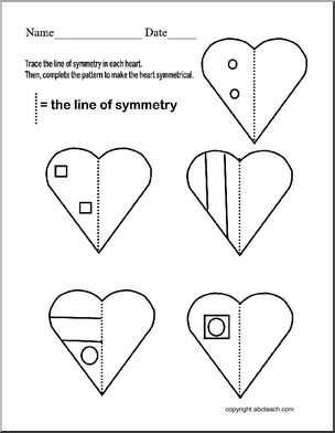 Symmetrical Hearts (primary/elem) Worksheet