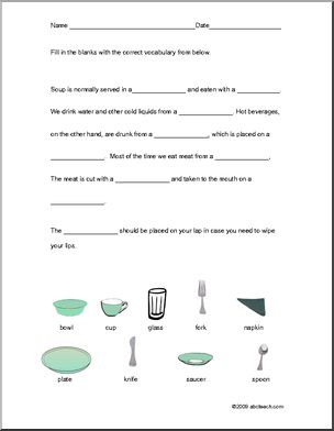 Fill in the Blank: Tableware (ESL)