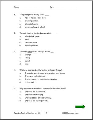 Reading Comprehension Testing Practice – Page 2 – Abcteach