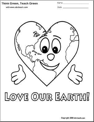 Coloring Page: Think Green – Love Our Earth (cute)