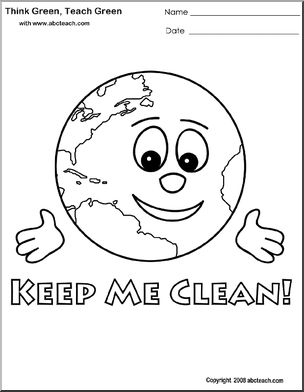 Coloring Page: Think Green – Keep Me Clean! (cute)