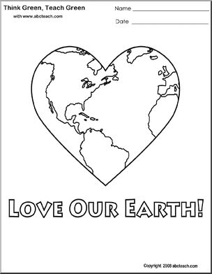 Coloring Page: Think Green – Love Our Earth!