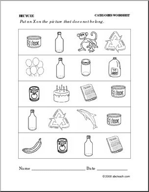 Worksheet: Recycle – Categories (preschool/primary)