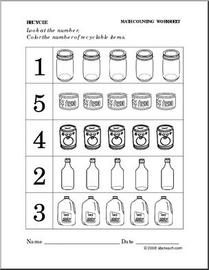 Worksheet: Recycle – Color the Number (preschool/primary)