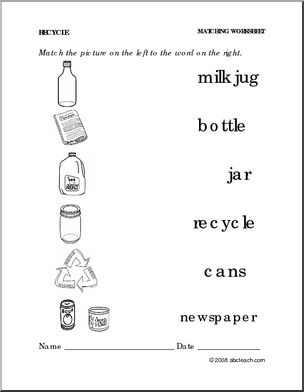 Worksheet: Recycle – Match Pictures and Words (preschool/primary ...