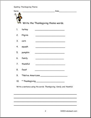 Spelling: Thanksgiving (primary)