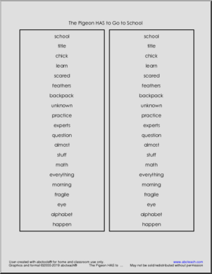 Vocabulary Pack: The Pigeon HAS to Go to School (primary/elem)