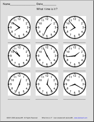 Telling Time –  1 min. (medium) Clip Art