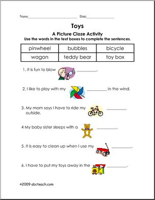 Picture Cloze – Toys 2 (elem)’ Worksheet