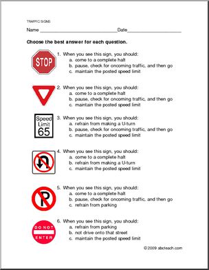 Worksheet: Traffic Regulatory Signs – multiple choice
