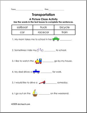 Picture Cloze – Transportation (elem)’ Worksheet