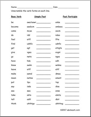 Unscramble the Words: Irregular Forms for 20 Verbs (ESL) – Abcteach