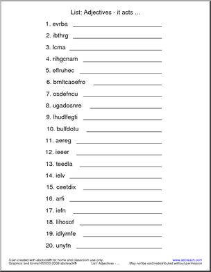 Adjectives – Page 2 – Abcteach