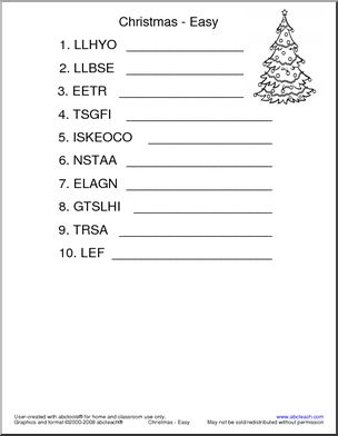 Unscramble the Words: Christmas  (easy)