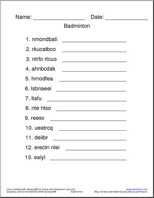 Unscramble the Words: Badminton Terminology