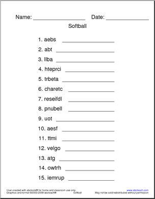 Unscramble the Words: Softball Terminology – Abcteach