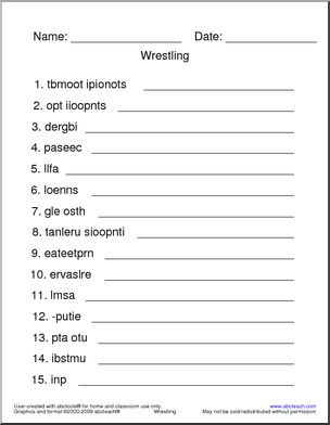 Unscramble the Words: Wrestling Terminology