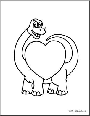 Clip Art: Valentine Dino (coloring page) – Abcteach