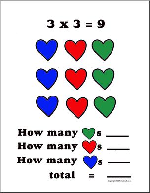 Multiply by 3 – Valentine Theme Fact Card