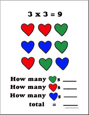 Multiply by 3 – Valentine Theme (primary/elem) Fact Card