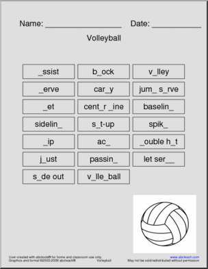 Volleyball Terminology Missing Letters