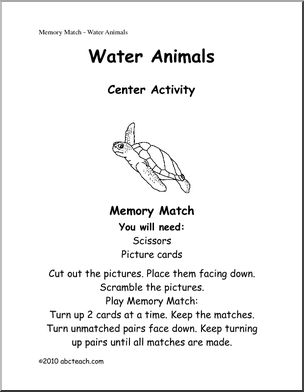 Memory Game: Water Animals (b/w) (upper elem/middle)